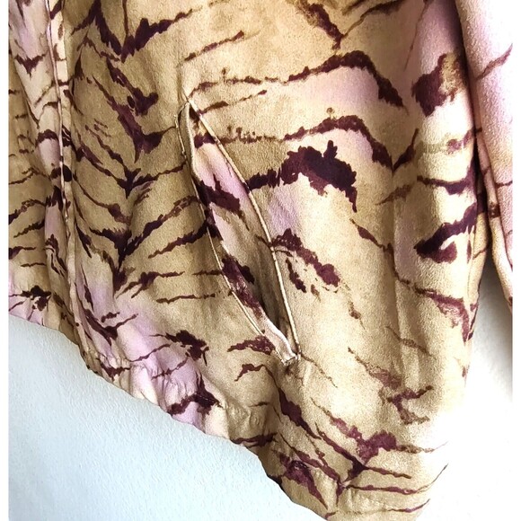 Birch Hill Full Zip Jacket Size L Animal Print Tan Pink Faux Suede Pockets - Picture 6 of 8